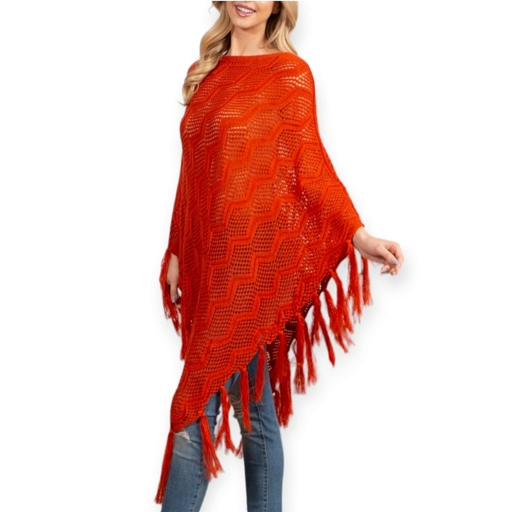 Poncho Sweater With Fringe